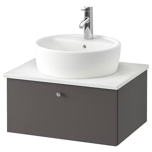 Wsh-stnd w countertop 45 wsh-basin, Gillburen dark grey/marble effect Dalskär tap, 62x49x45 cm