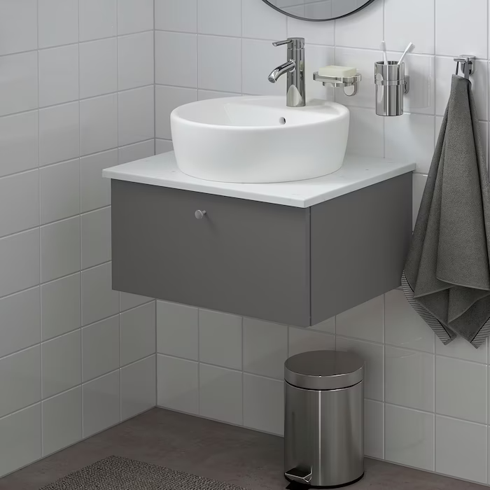 Wsh-stnd w countertop 45 wsh-basin, Gillburen dark grey/marble effect Dalskär tap, 62x49x45 cm