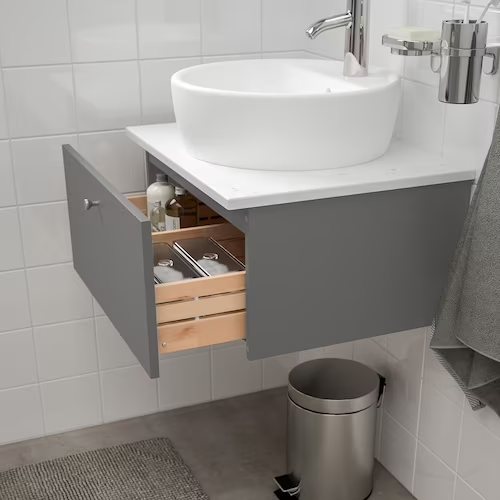 Wsh-stnd w countertop 45 wsh-basin, Gillburen dark grey/marble effect Dalskär tap, 62x49x45 cm