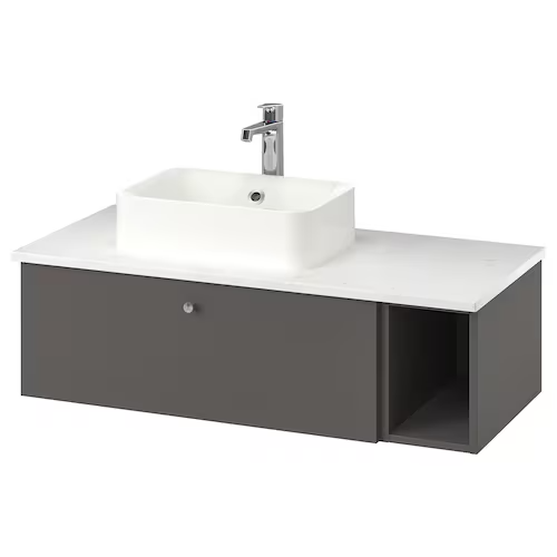 Wsh-stnd w countrtop 45x32 wsh-bsn, Gillburen dark grey/marble effect Brogrund tap, 102x49x43 cm