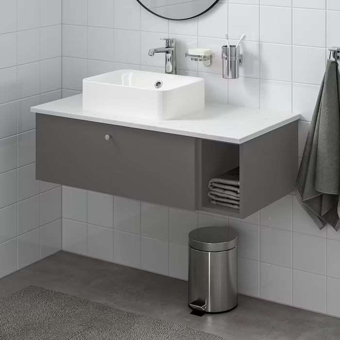 Wsh-stnd w countrtop 45x32 wsh-bsn, Gillburen dark grey/marble effect Brogrund tap, 102x49x43 cm