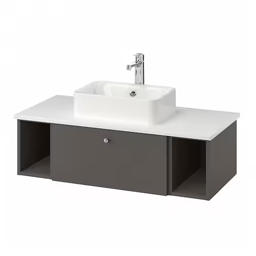 Wsh-stnd w countrtop 45x32 wsh-bsn, Gillburen dark grey/marble effect Brogrund tap, 102x49x43 cm