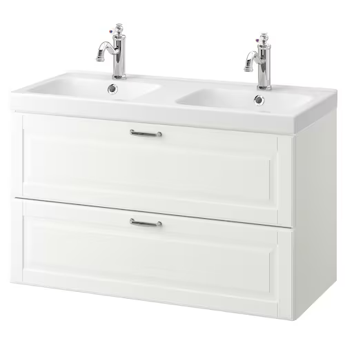 Wash-stand with 2 drawers, Kasjön white/Hamnskär tap, 103x49x64 cm