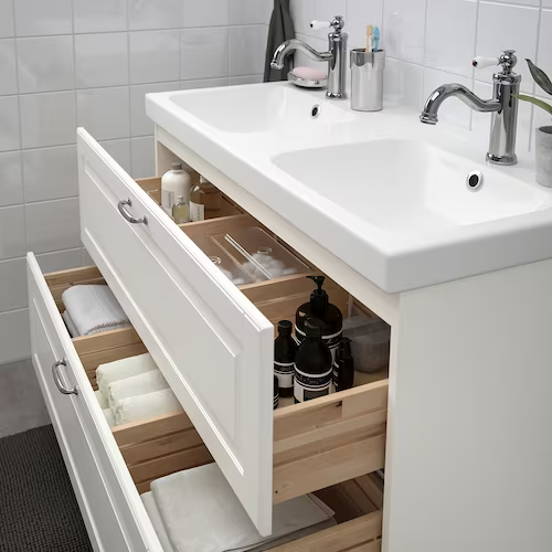 Wash-stand with 2 drawers, Kasjön white/Hamnskär tap, 103x49x64 cm