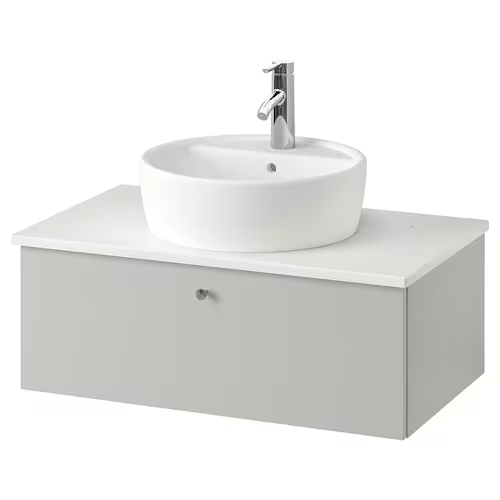 Wsh-stnd w countertop 45 wsh-basin, Gillburen light grey/marble effect Dalskär tap, 82x49x45 cm