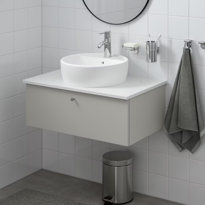 Wsh-stnd w countertop 45 wsh-basin, Gillburen light grey/marble effect Dalskär tap, 82x49x45 cm