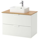 Wsh-stnd w countrtop 45x32 wsh-bsn, white/bamboo Brogrund tap, 82x49x72 cm