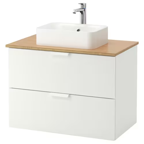 Wsh-stnd w countrtop 45x32 wsh-bsn, white/bamboo Brogrund tap, 82x49x72 cm