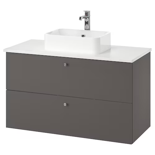 Wsh-stnd w countrtop 45x32 wsh-bsn, Gillburen dark grey/marble effect Brogrund tap, 102x49x72 cm