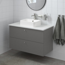 Wsh-stnd w countrtop 45x32 wsh-bsn, Gillburen dark grey/marble effect Brogrund tap, 102x49x72 cm