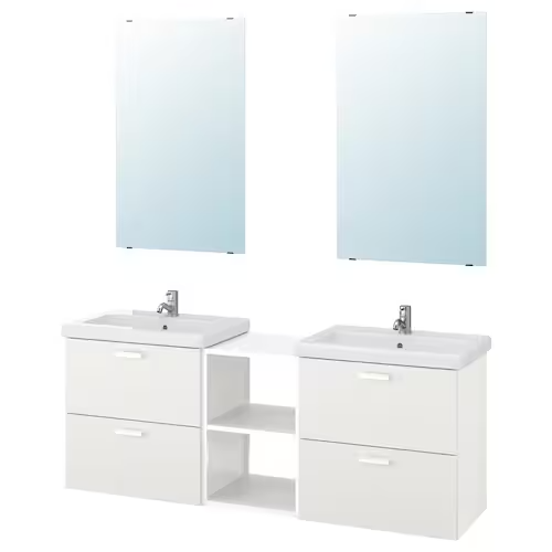 Bathroom furniture, set of 15, white/Pilkån tap, 164x43x65 cm