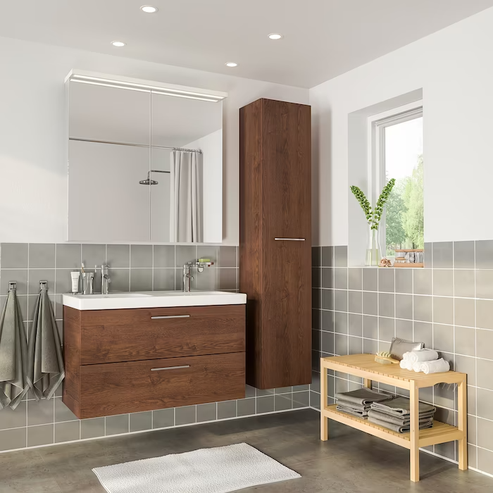 Bathroom furniture, set of 6, brown stained ash effect/Dalskär tap, 103x49x64 cm