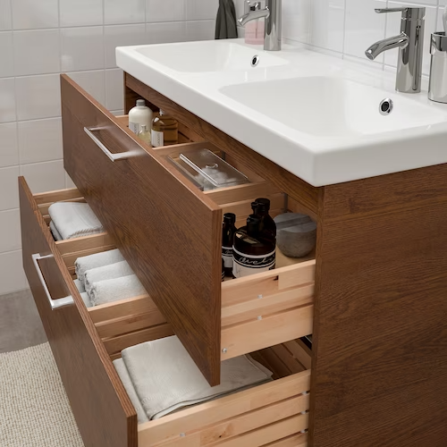 Bathroom furniture, set of 6, brown stained ash effect/Dalskär tap, 103x49x64 cm