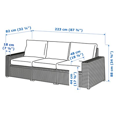 3-seat modular sofa, outdoor/indoor