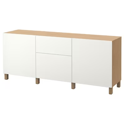 BESTÅ Storage combination with drawers, oak effect/Lappviken white, 180x40x74 cm