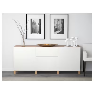 BESTÅ Storage combination with drawers, oak effect/Lappviken white, 180x40x74 cm