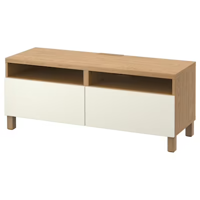 BESTÅ TV bench with drawers, oak effect/Lappviken white, 120x42x48 cm