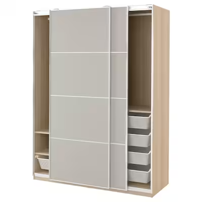 PAX / MEHAMN Wardrobe, white/double sided light grey, 150x66x201 cm