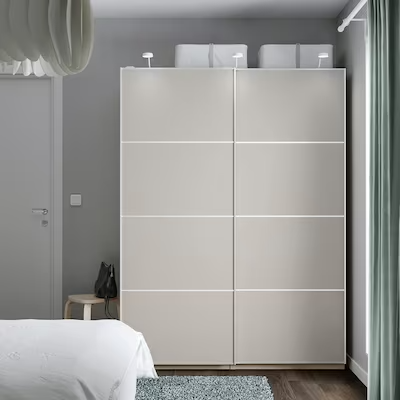 PAX / MEHAMN Wardrobe, white/double sided light grey, 150x66x201 cm