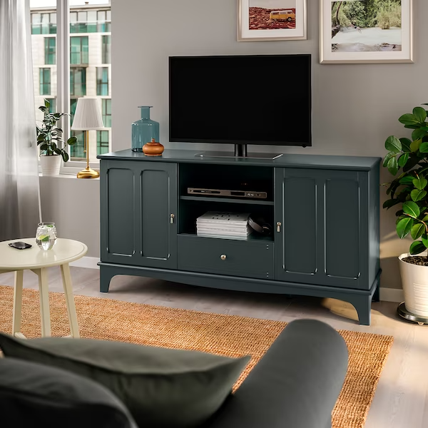 LOMMARP TV bench, dark blue-green, 159x45x81 cm