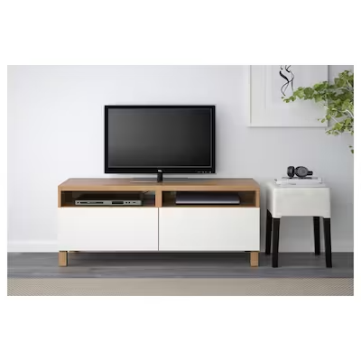 BESTÅ TV bench with drawers, oak effect/Lappviken white, 120x42x48 cm