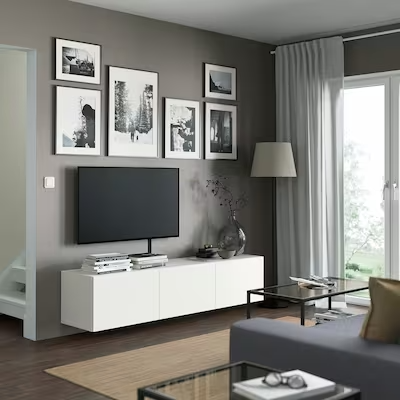 BESTÅ TV bench with doors, white/Lappviken white, 180x42x38 cm