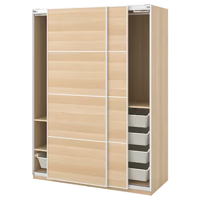 PAX Wardrobe, white stained oak effect/Mehamn white stained oak effect, 150x66x201 cm