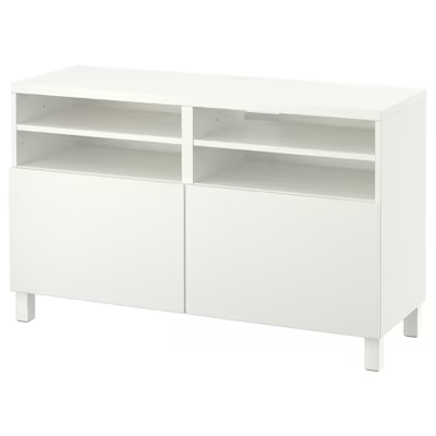 BESTÅ TV bench with doors, white/Lappviken/Stubbarp white, 120x42x74 cm