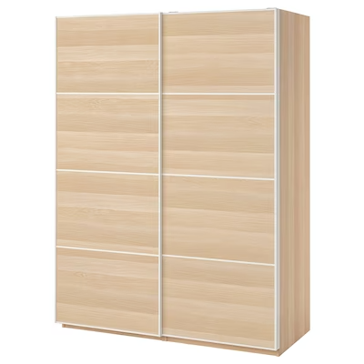 PAX Wardrobe, white stained oak effect/Mehamn white stained oak effect, 150x66x201 cm