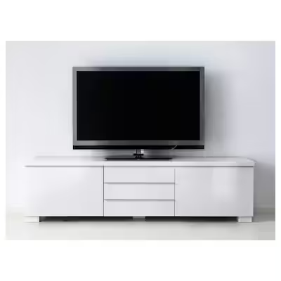 BESTÅ BURS TV bench, high-gloss white, 180x41x49 cm