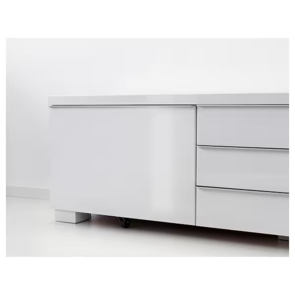 BESTÅ BURS TV bench, high-gloss white, 180x41x49 cm