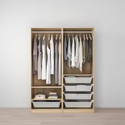 PAX Wardrobe, white stained oak effect/Mehamn white stained oak effect, 150x66x201 cm