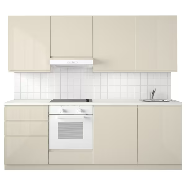 METOD Kitchen, white Maximera/Voxtorp high-gloss light beige, 240x60x228 cm