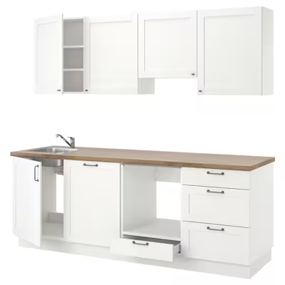 ENHET Kitchen, white frame, 243x63.5x222 cm