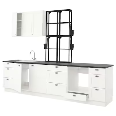 ENHET Kitchen, anthracite/white frame, 323x63.5x241 cm