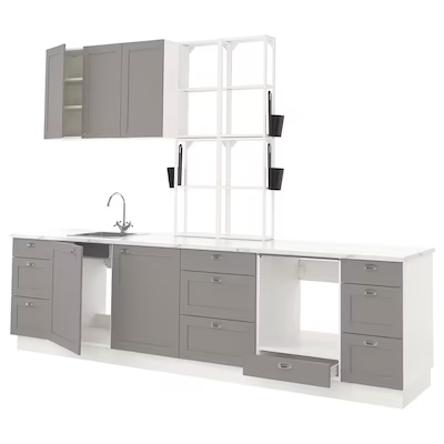 ENHET Kitchen, white/grey frame, 323x63.5x241 cm