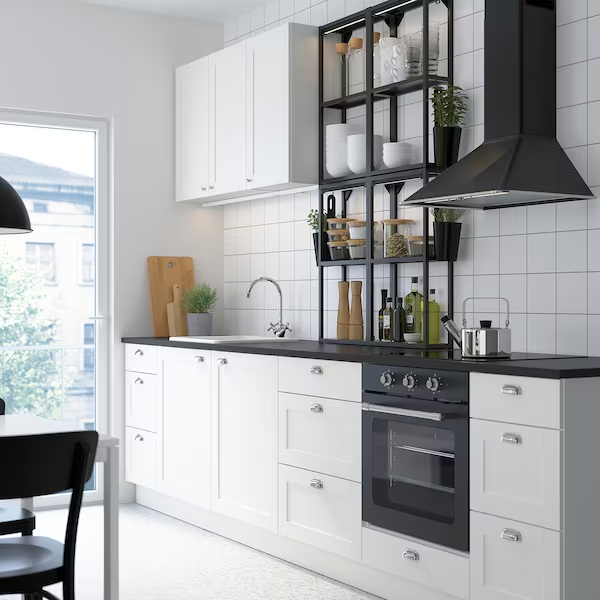 ENHET Kitchen, anthracite/white frame, 323x63.5x241 cm