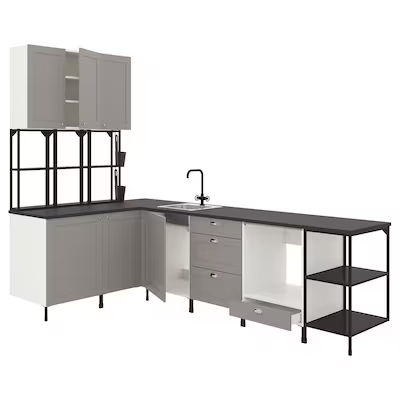 ENHET Corner kitchen, anthracite/grey frame