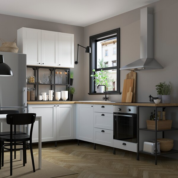 ENHET Corner kitchen, anthracite/white frame