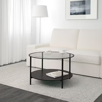 VITTSJÖ Coffee table, black-brown/glass, 75 cm