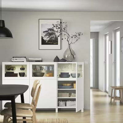 BESTÅ Storage combination with doors, white Lappviken/Sindvik white clear glass, 180x42x112 cm