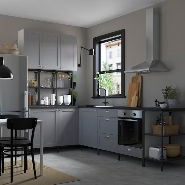 ENHET Corner kitchen, anthracite/grey frame