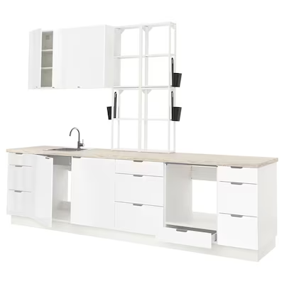 ENHET Kitchen, white/high-gloss white, 323x63.5x241 cm