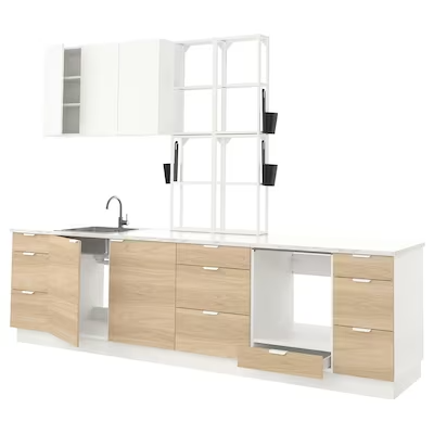 ENHET Kitchen, white/oak effect white, 323x63.5x241 cm