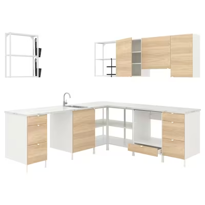 ENHET Corner kitchen, white/oak effect