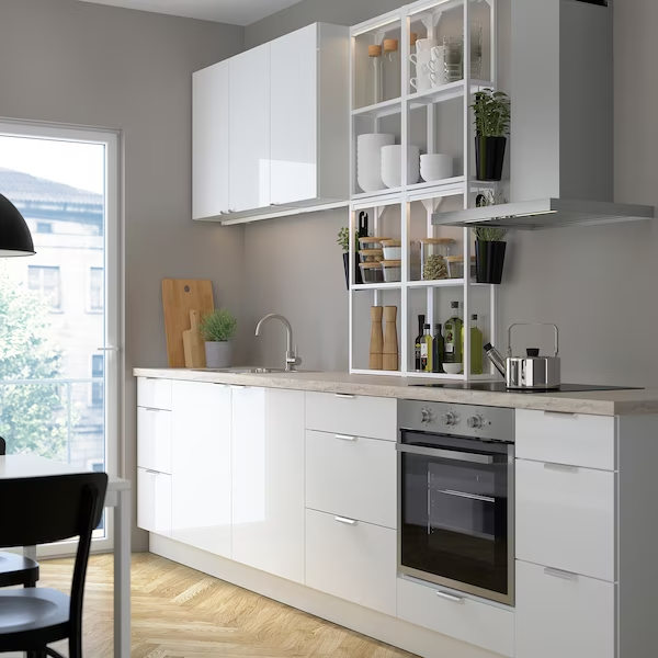 ENHET Kitchen, white/high-gloss white, 323x63.5x241 cm