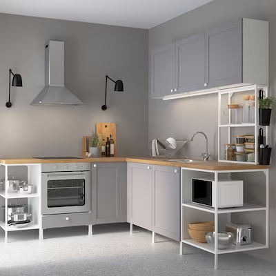 ENHET Corner kitchen, white/grey frame