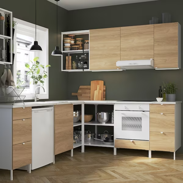 ENHET Corner kitchen, white/oak effect