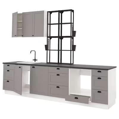 ENHET Kitchen, anthracite/grey frame, 323x63.5x241 cm