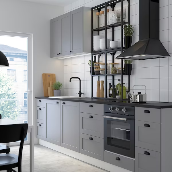 ENHET Kitchen, anthracite/grey frame, 323x63.5x241 cm